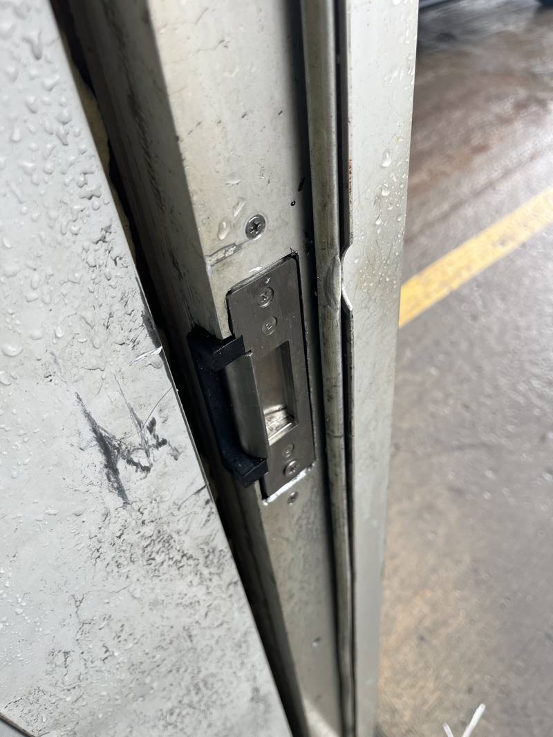 Electric strike installed in an Ottawa commercial door frame