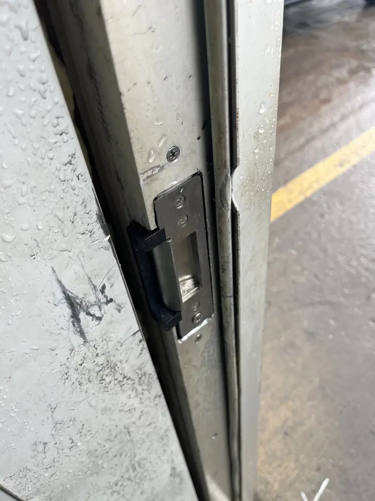 Electric strike installed in a commercial Ottawa door frame